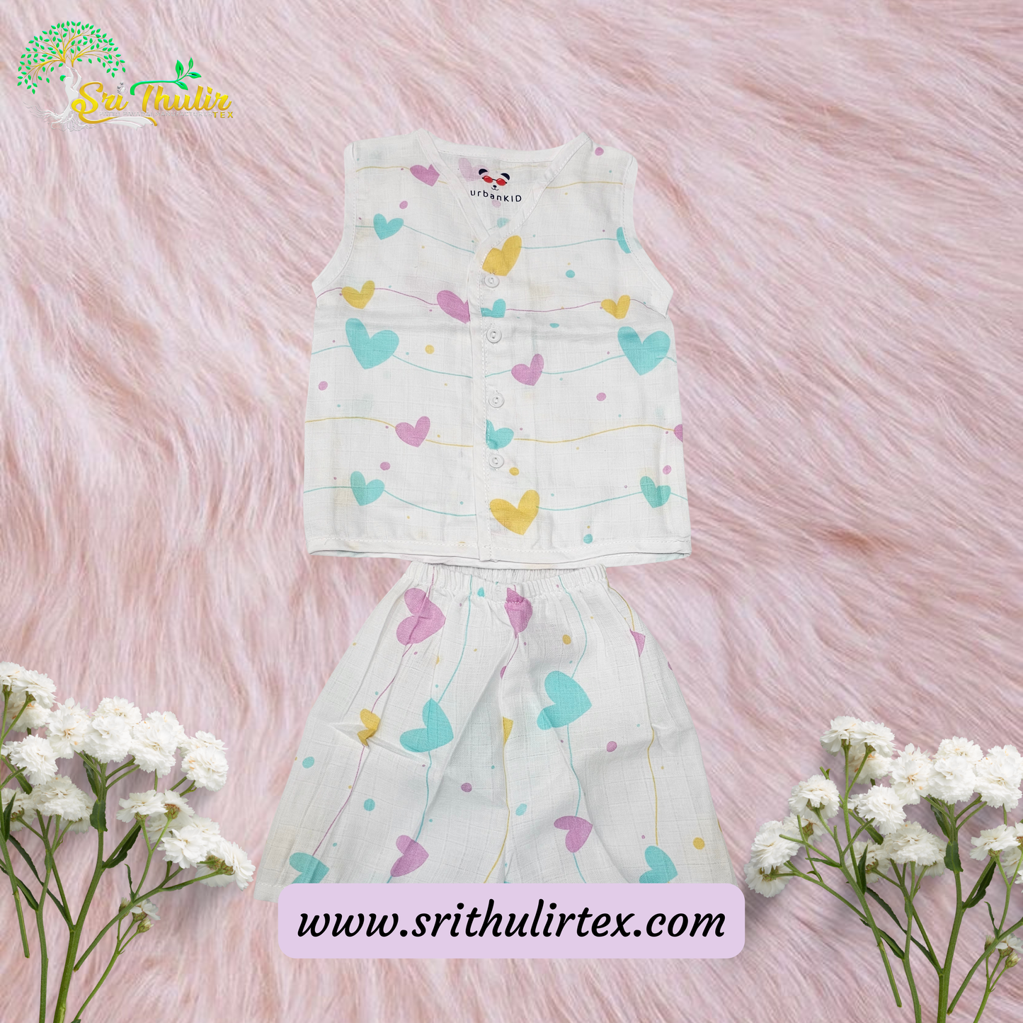 Baby Muslin Jabla Shirt & Shorts Set – Multi Printed | 6 Months to 1 Year | Sri Thulir Tex