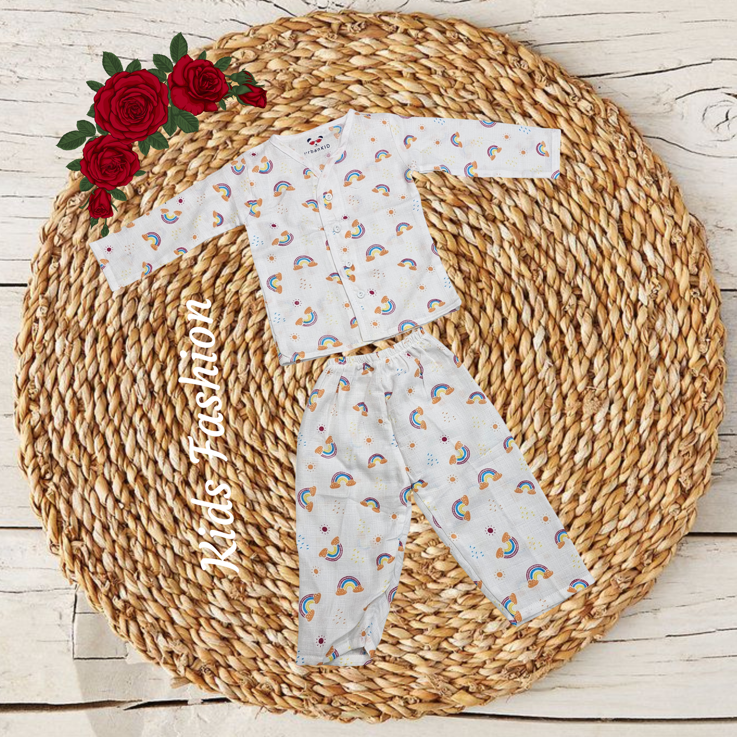 1–2 year baby muslin jabla full set with blue whale print, long sleeve button top and pant – Sri Thulir Tex