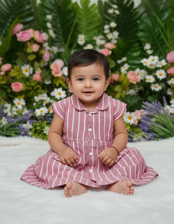 Cotton Stripe Baby Frock – Button Type with Collar Neck | 6 Months to 2 Years | Sri Thulir Tex