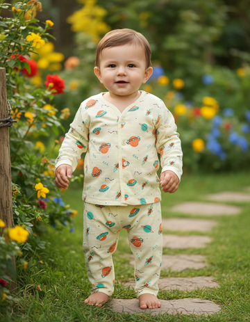 Muslin baby jabla full set for 1–2 year girls with pink butterfly print and button top – Sri Thulir Tex