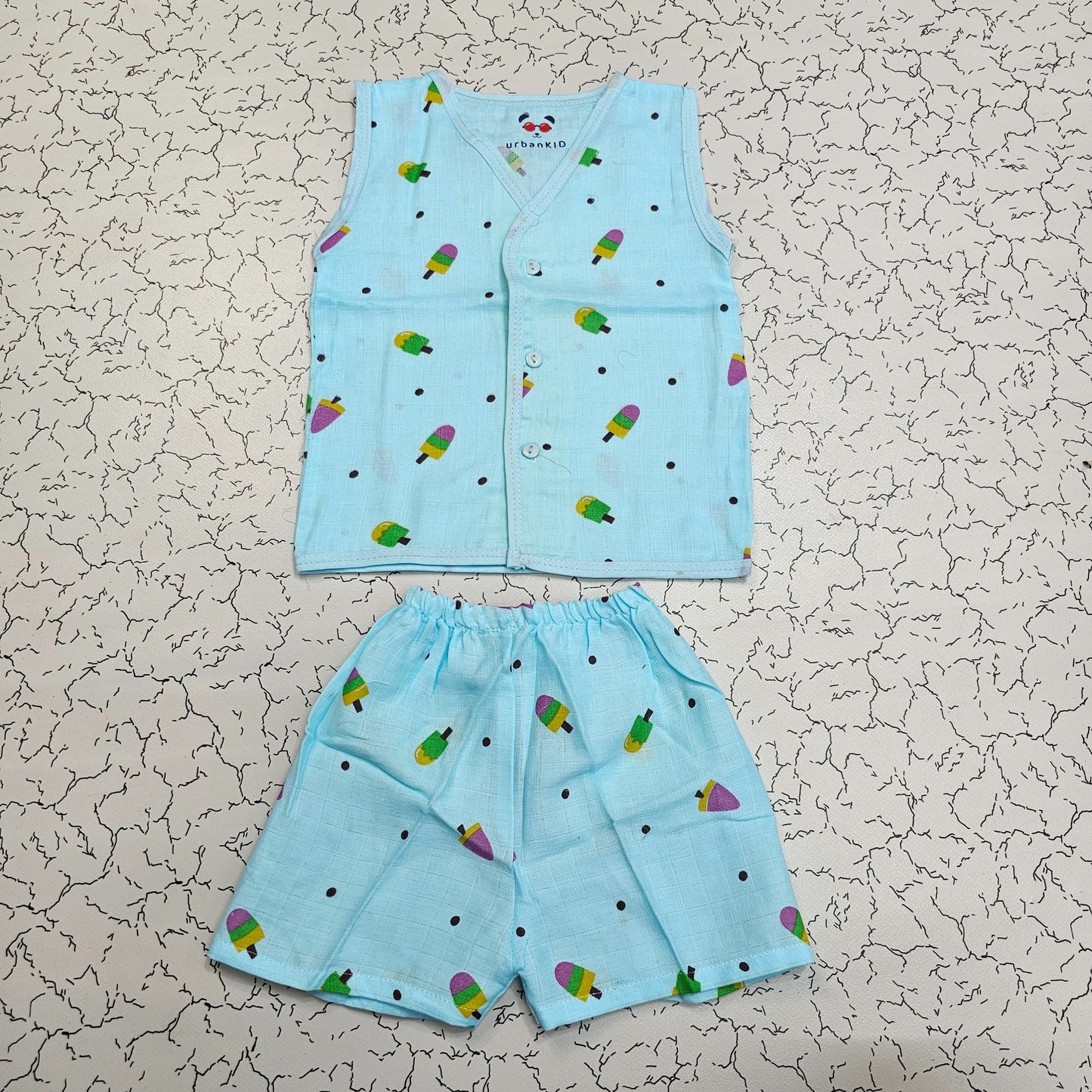 Baby Muslin Jabla Shirt & Shorts Set – Ice Cream Multi Printed | 6 Months to 1 Year | Sri Thulir Tex