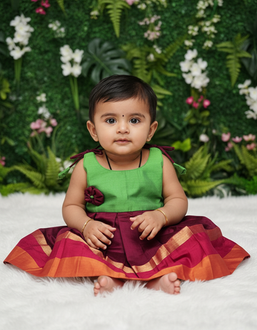 7 Month To 12 Month Baby Silk Frock Multi-Colour Border | Rope Type Design | Sri Thulir Tex (Batch-6)