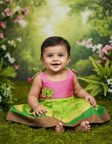 7 Month To 12 Month Baby Silk Frock Multi-Colour Border | Rope Type Design | Sri Thulir Tex (Batch-5)