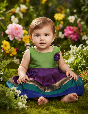 7 Month To 12 Month Baby Silk Frock Multi-Colour Border | Rope Type Design | Sri Thulir Tex (Batch-4)