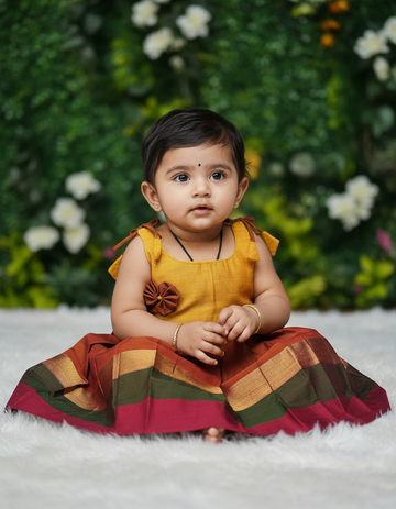 7 Month To 12 Month Baby Silk Frock Multi-Colour Border | Rope Type Design | Sri Thulir Tex (Batch-3)