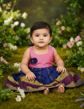 7 Month To 12 Month Baby Silk Frock Multi-Colour Border | Rope Type Design | Sri Thulir Tex (Batch-2)