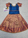 Blue and purple kids pattu pavadai set with puff sleeves and bridal silk skirt by Sri Thulir Tex