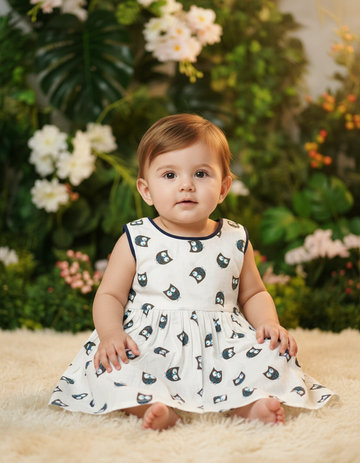 White Cotton Baby Frock – Back Open Button Type | 6 Months to 2 Years | Sri Thulir Tex