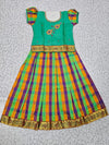 Kids green top with traditional Palum Palam checked skirt pattu pavadai – Sri Thulir Tex