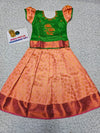 Kids pattu pavadai with green top and peach bridal silk skirt – Sri Thulir Tex