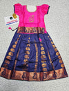Kids pink semi silk top with navy blue emboss skirt pattu pavadai – Sri Thulir Tex