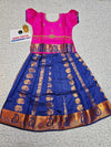 Kids Pattu Pavadai set with pink top and royal blue zari embroidered skirt from Sri Thulir Tex.