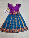 Kids pattu pavadai with purple top and blue emboss skirt – Sri Thulir Tex