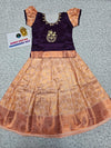 Kids pattu pavadai with purple top and peach bridal silk skirt – Sri Thulir Tex