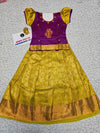 Kids pattu pavadai set with purple top and yellow bridal silk skirt by Sri Thulir Tex