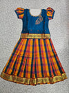 Kids royal blue top with orange navy yellow Palum Palam checked skirt pattu pavadai – Sri Thulir Tex