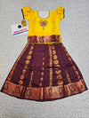 Kids yellow top and maroon emboss skirt pattu pavadai set – Sri Thulir Tex