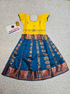 Kids pattu pavadai with yellow top and royal blue emboss skirt – Sri Thulir Tex