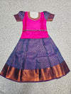 Pink and royal blue kids pattu pavadai set with stonework neck design and zari bridal silk skirt – Sri Thulir Tex