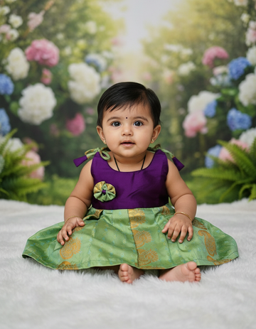 (Price: 189) Traditional Semi Silk Baby Frock – 5 Months | Sri Thulir Tex (Batch 1)