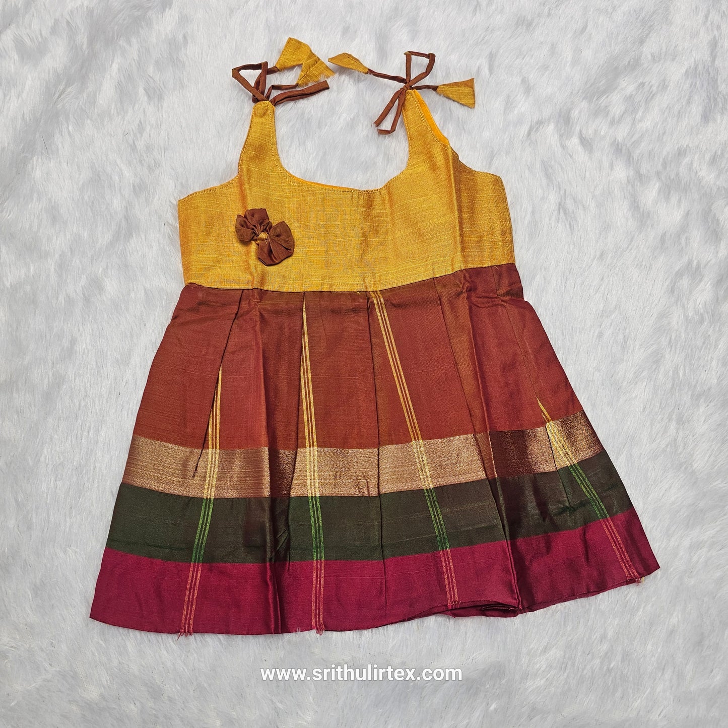 7 Month To 12 Month Baby Silk Frock Multi-Colour Border | Rope Type Design | Sri Thulir Tex (Batch-3)