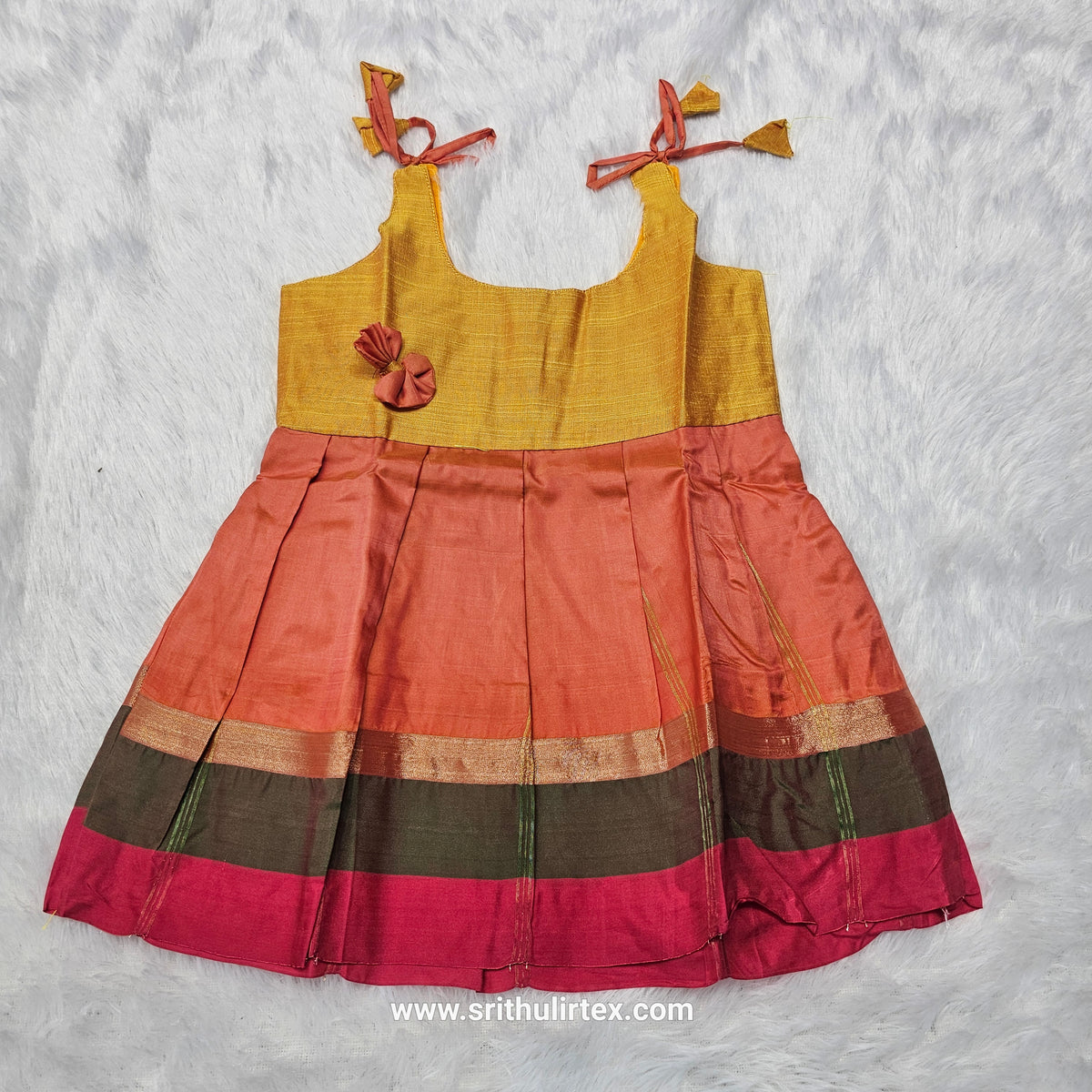 7 Month To 12 Month Baby Silk Frock Multi-Colour Border | Rope Type Design | Sri Thulir Tex (Batch-5)