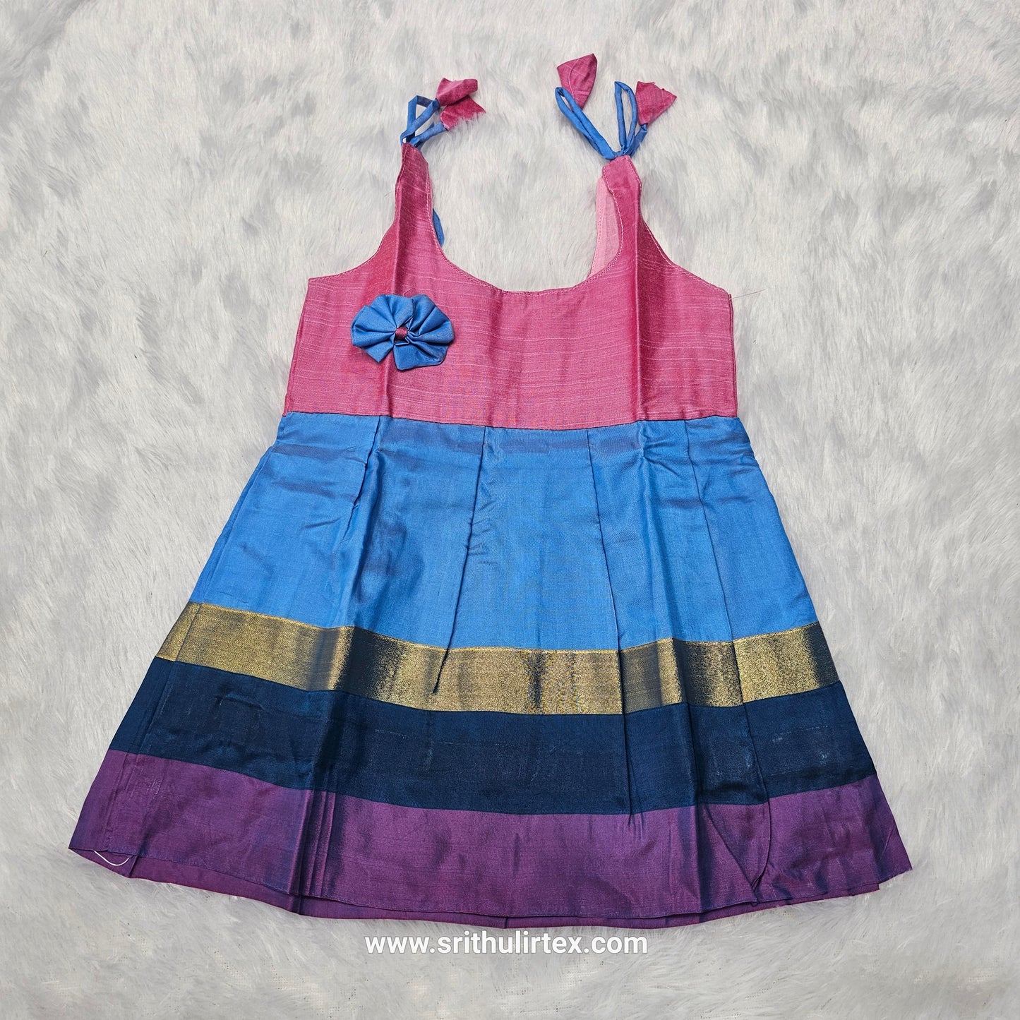 7 Month To 12 Month Baby Silk Frock Multi-Colour Border | Rope Type Design | Sri Thulir Tex (Batch-2)