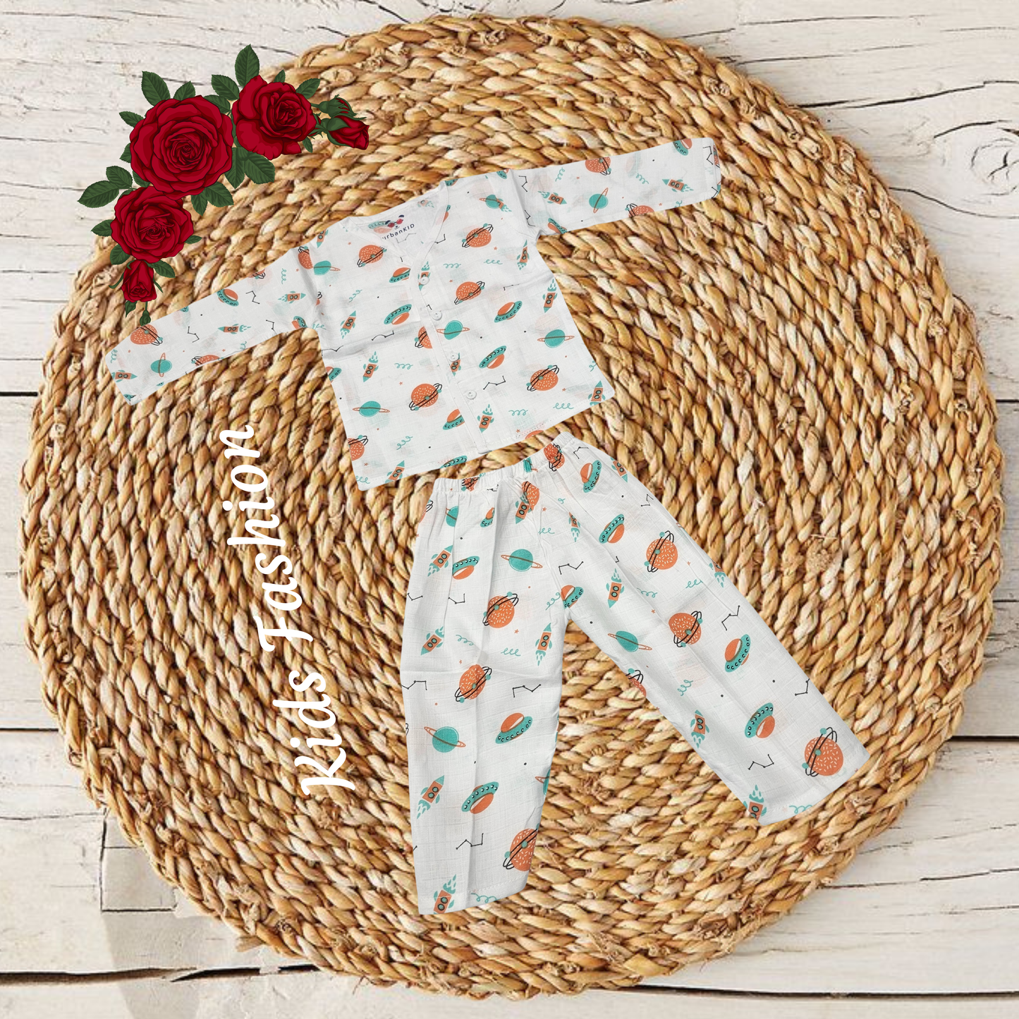 1–2 year baby muslin jabla full set with blue whale print, long sleeve button top and pant – Sri Thulir Tex