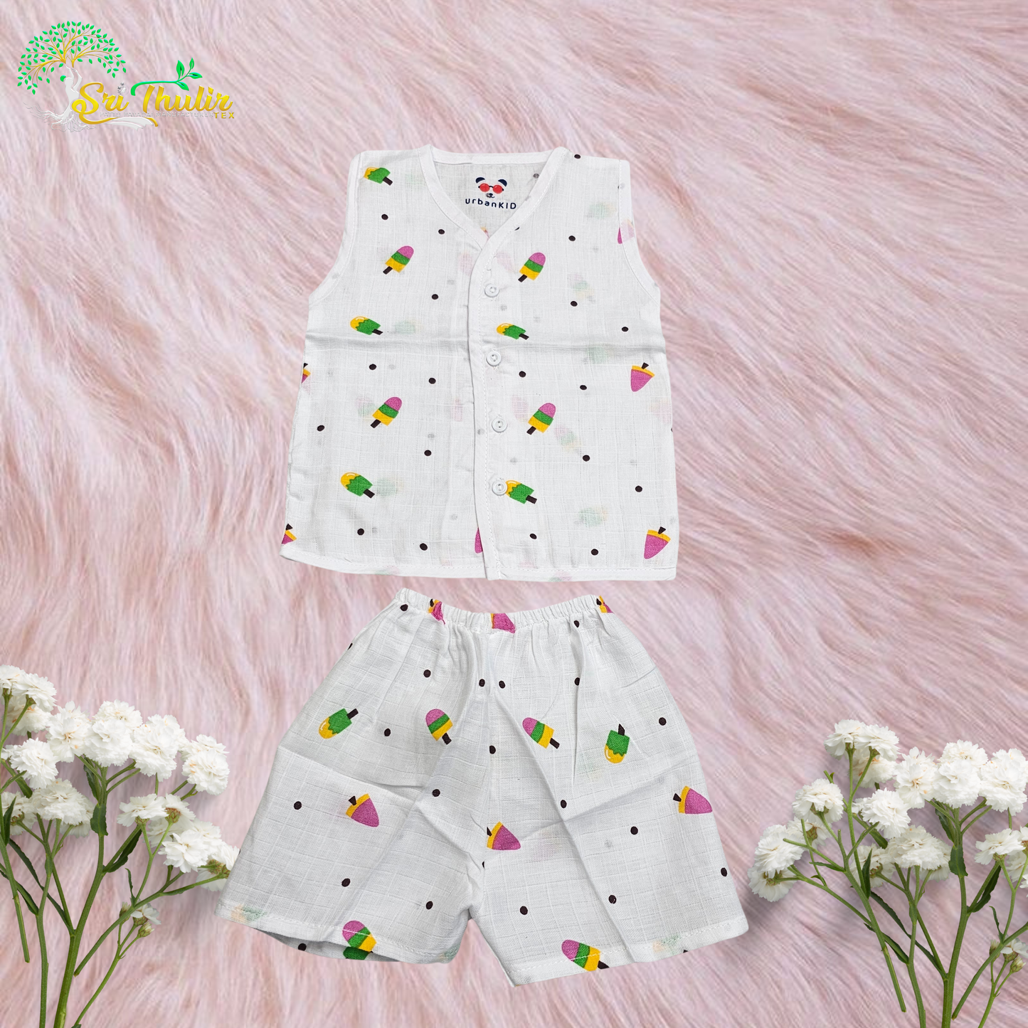 Baby Muslin Jabla Shirt & Shorts Set – Multi Printed | 6 Months to 1 Year | Sri Thulir Tex