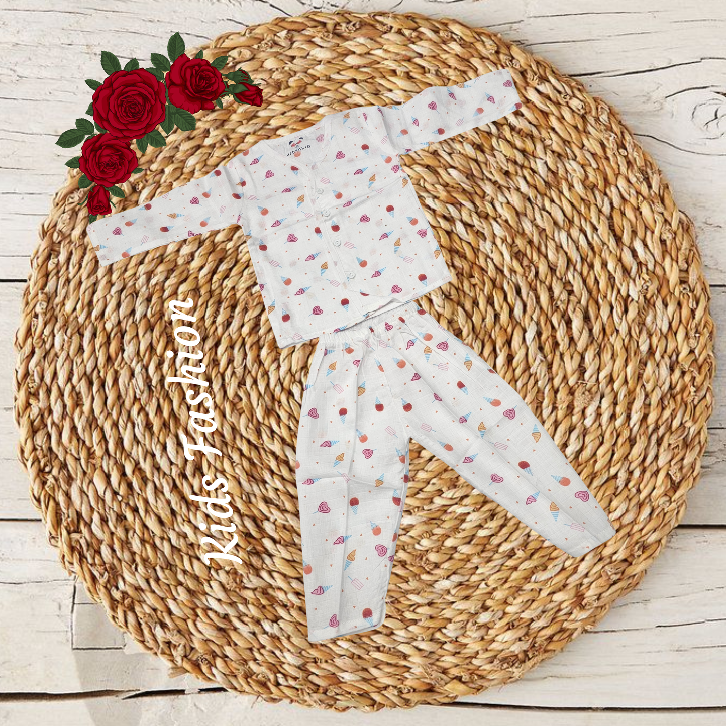 1–2 year baby muslin jabla full set with blue whale print, long sleeve button top and pant – Sri Thulir Tex