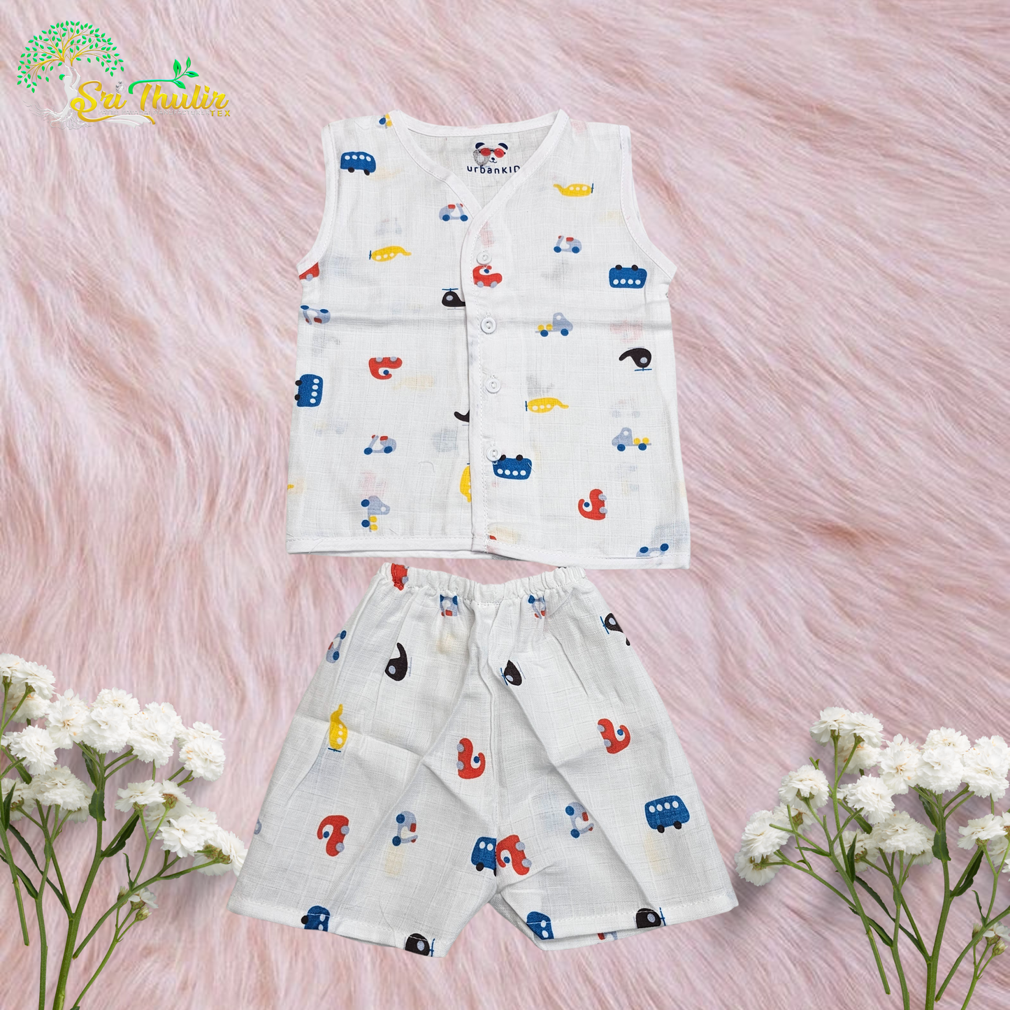 Baby Muslin Jabla Shirt & Shorts Set – Multi Printed | 6 Months to 1 Year | Sri Thulir Tex