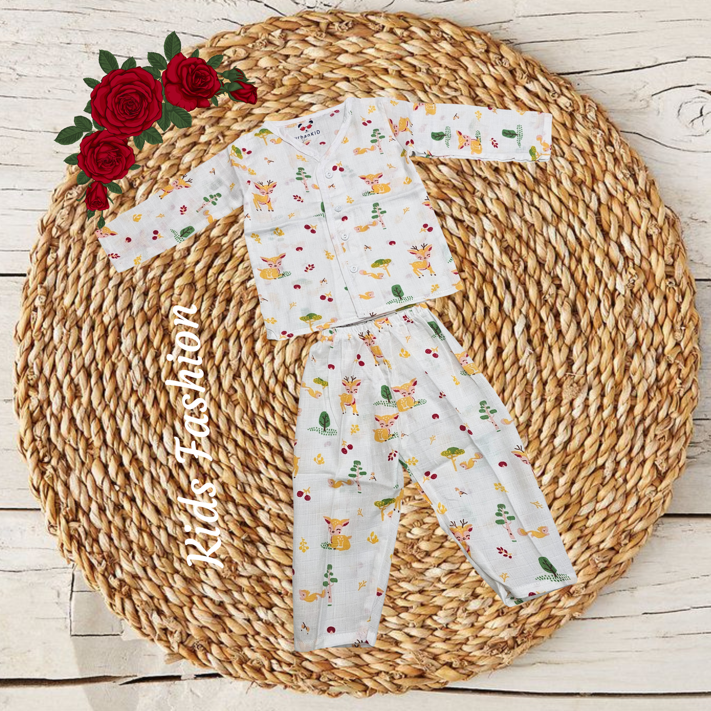 1–2 year baby muslin jabla full set with blue whale print, long sleeve button top and pant – Sri Thulir Tex