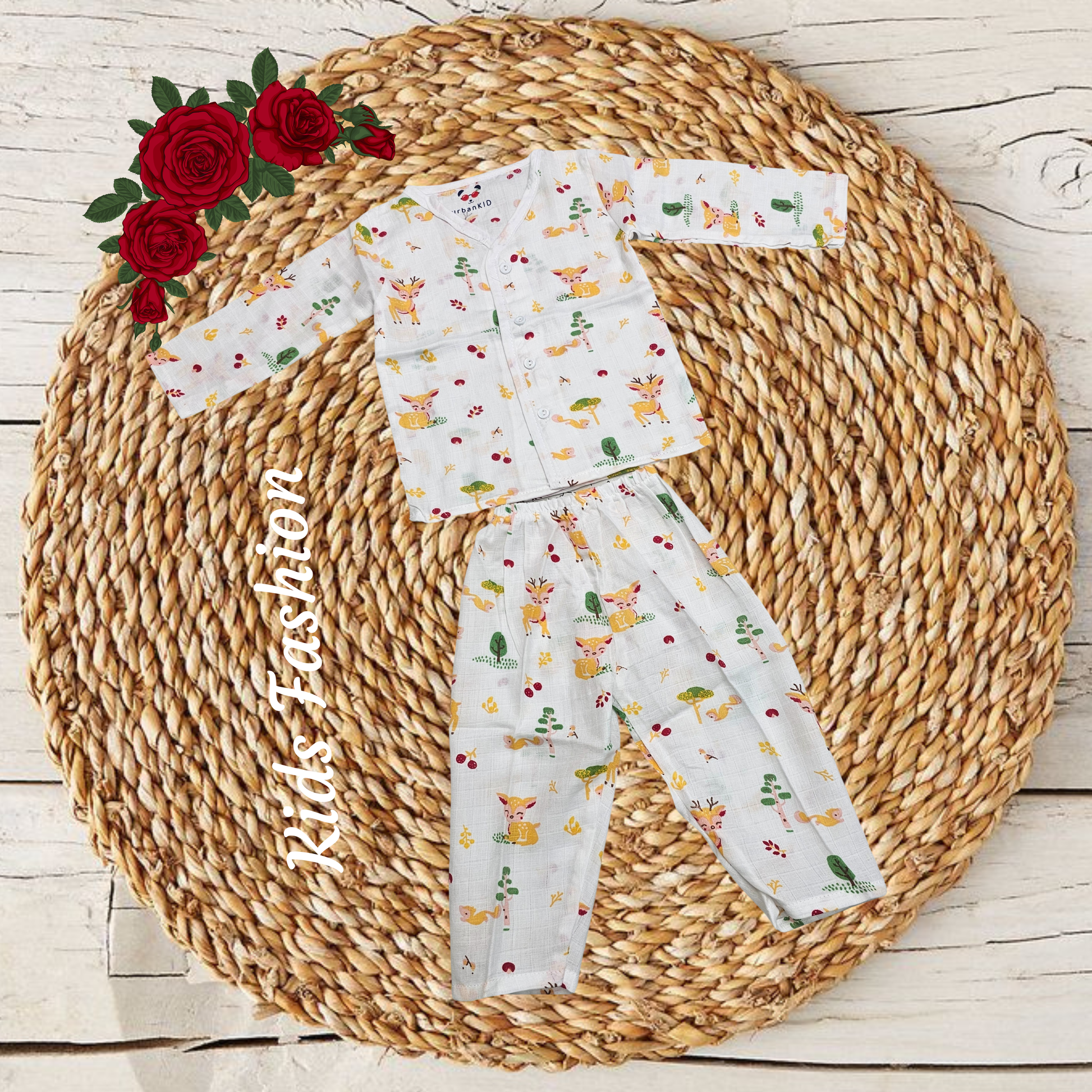 1–2 year baby muslin jabla full set with blue whale print, long sleeve button top and pant – Sri Thulir Tex