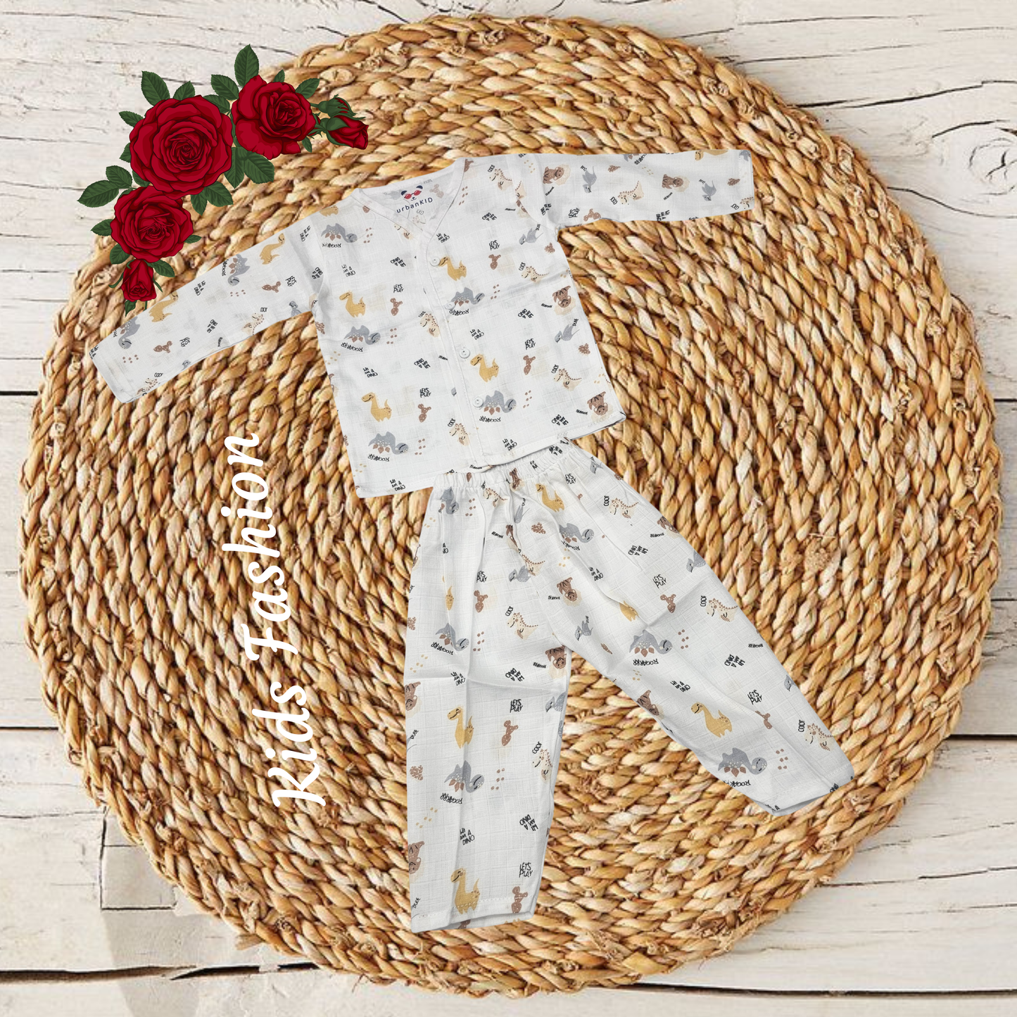 1–2 year baby muslin jabla full set with blue whale print, long sleeve button top and pant – Sri Thulir Tex