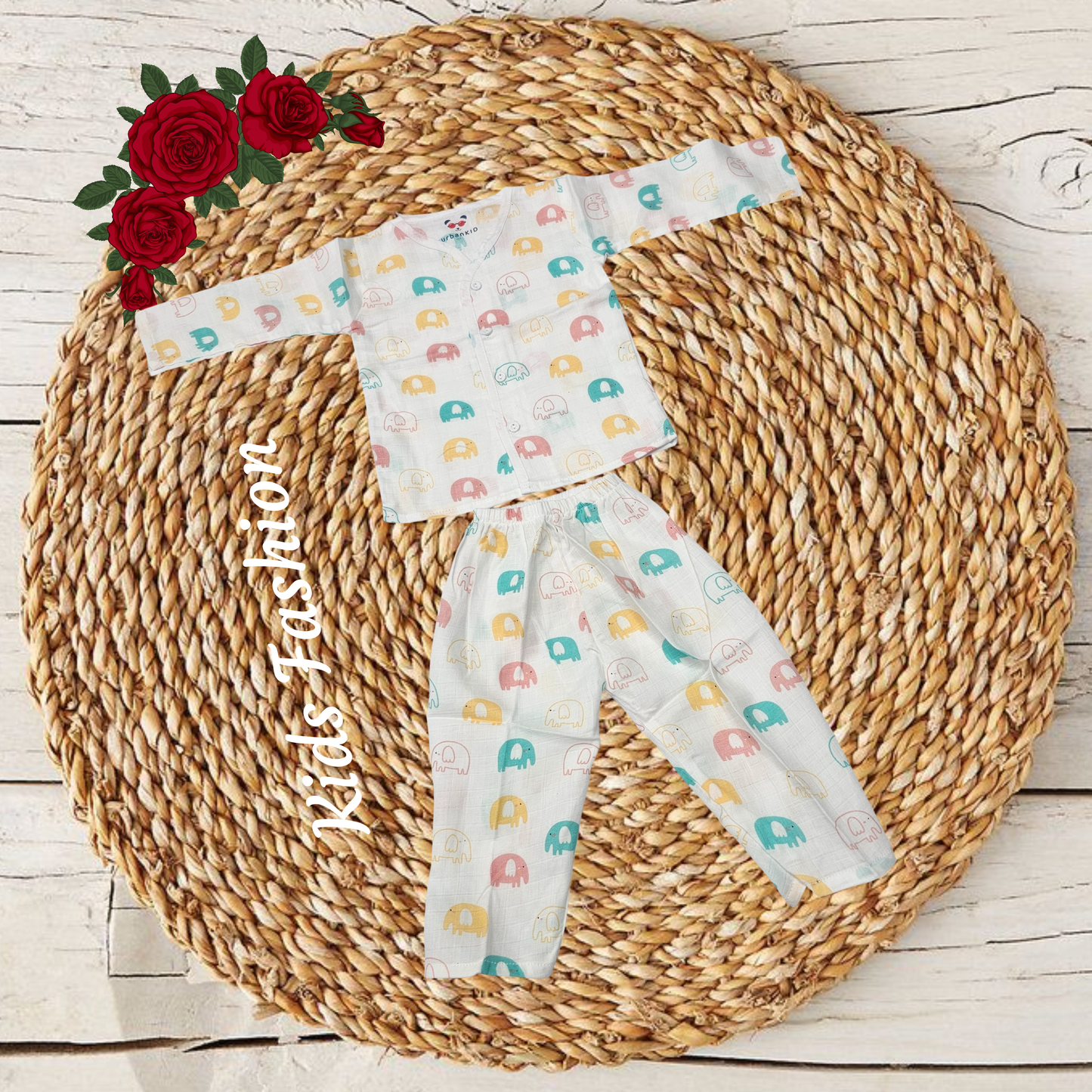 1–2 year baby muslin jabla full set with blue whale print, long sleeve button top and pant – Sri Thulir Tex