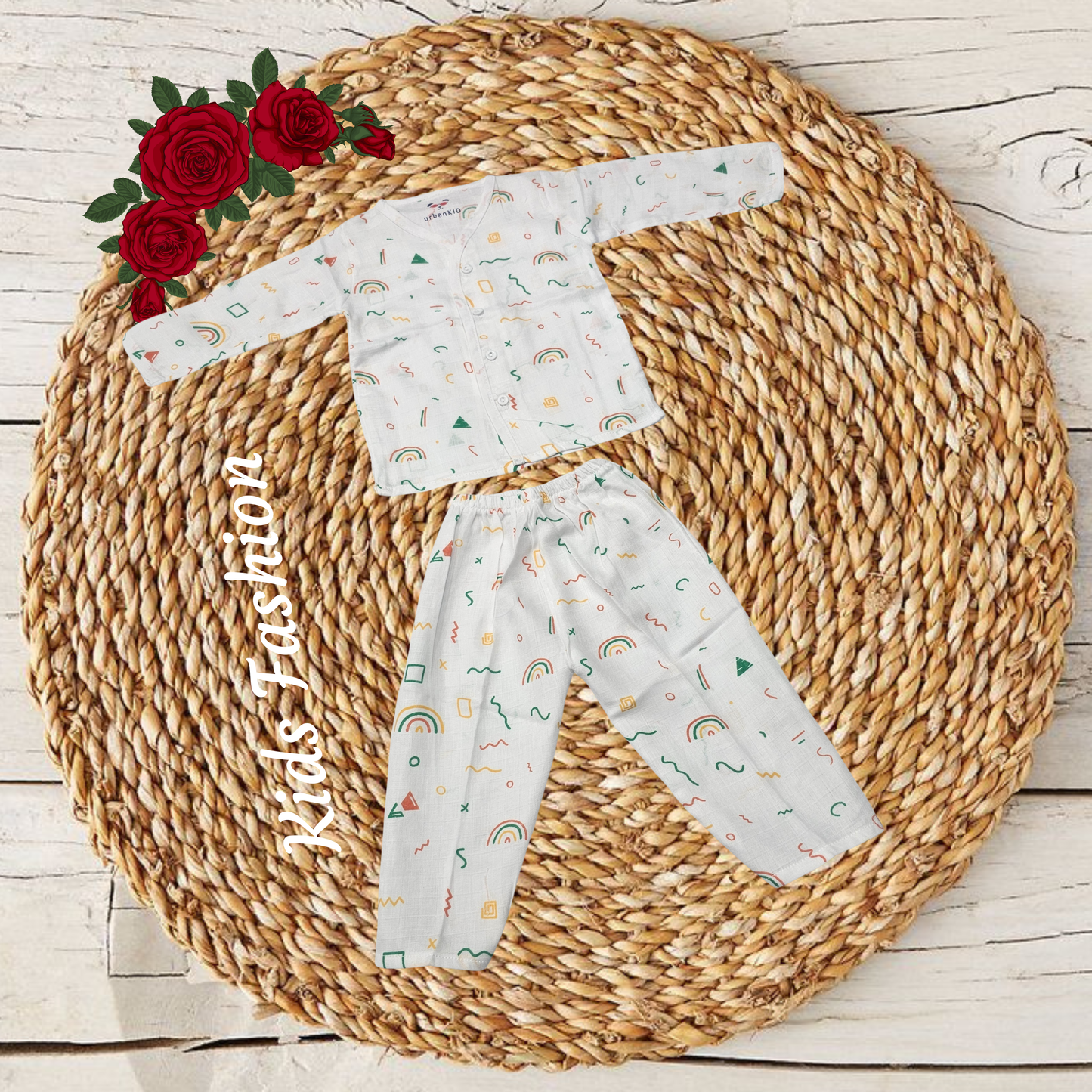 1–2 year baby muslin jabla full set with blue whale print, long sleeve button top and pant – Sri Thulir Tex