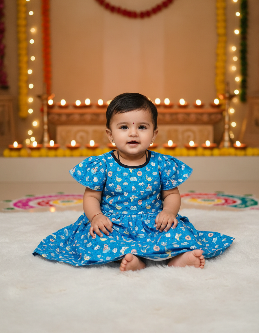 Softy Printed Baby Frock – Back Open Button Type | 6 Months to 6 Years | Sri Thulir Tex