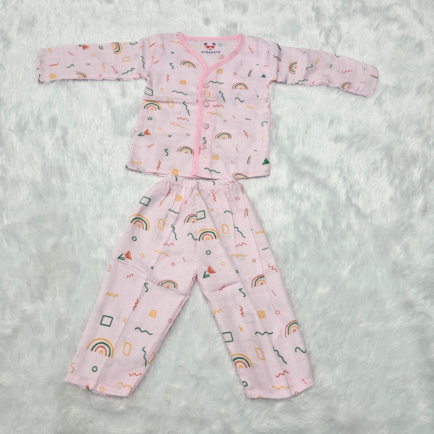 Muslin baby jabla full set for 1–2 year girls with pink butterfly print and button top – Sri Thulir Tex