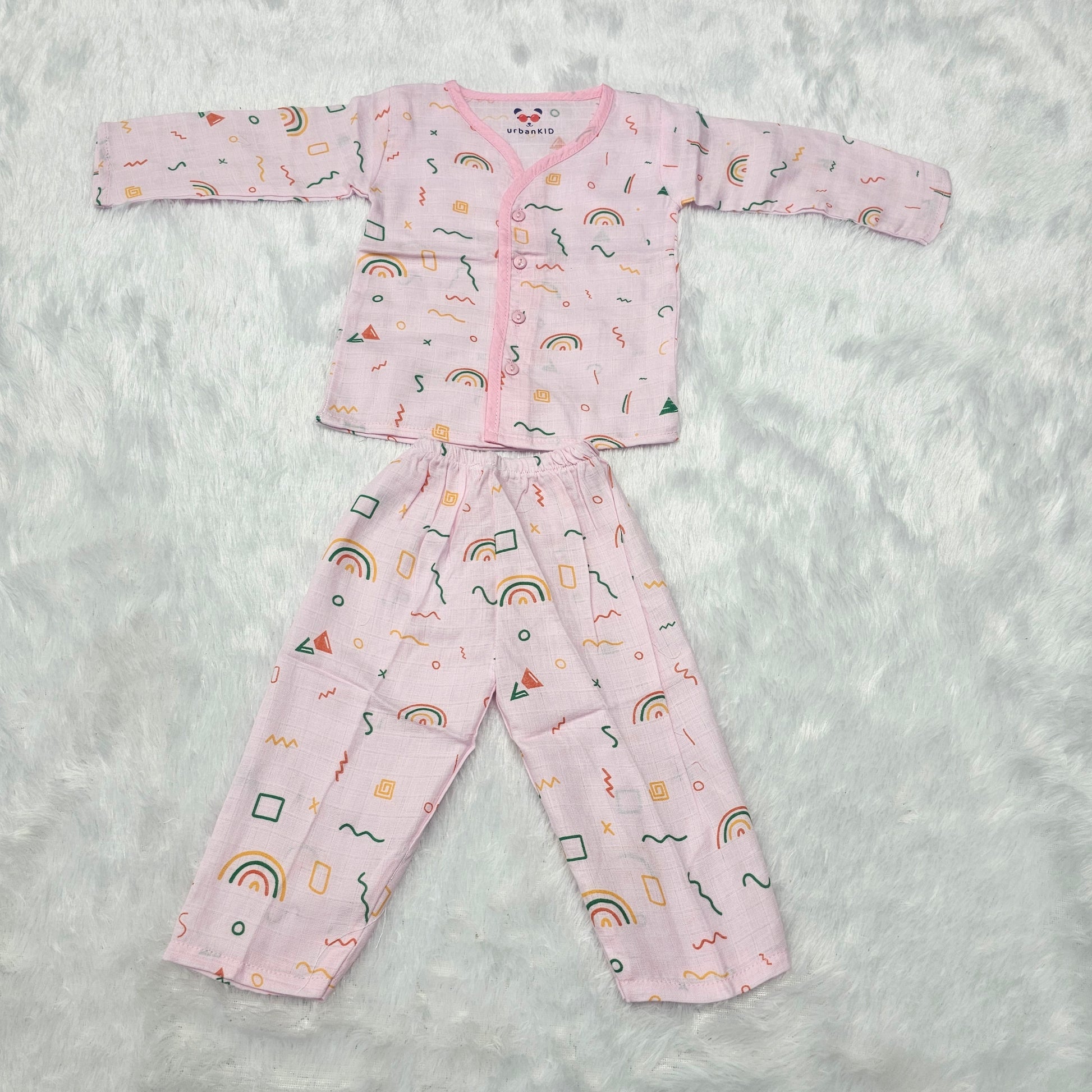 Muslin baby jabla full set for 1–2 year girls with pink butterfly print and button top – Sri Thulir Tex