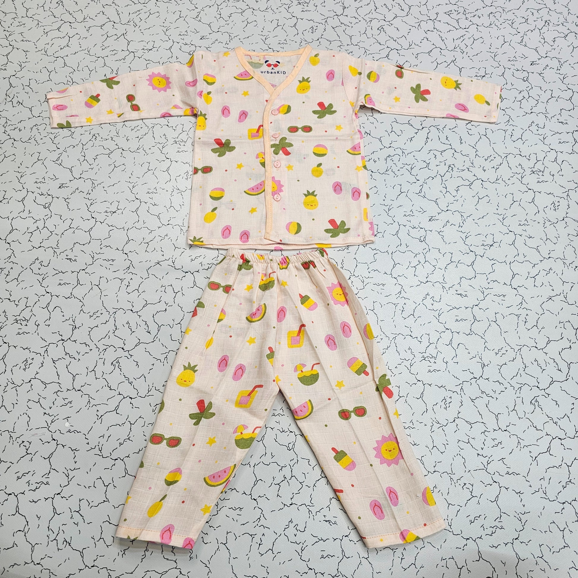 Muslin baby jabla full set for 1–2 year girls with pink butterfly print and button top – Sri Thulir Tex