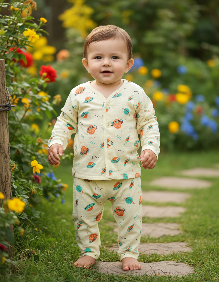 Muslin baby jabla full set for 1–2 year girls with pink butterfly print and button top – Sri Thulir Tex