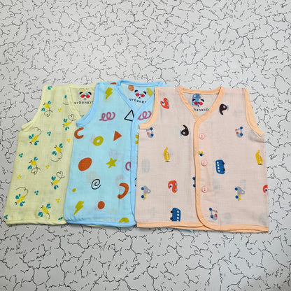 Baby Muslin Button Type Jabla – Multi Printed (Pack of 3) | 0–3M & 6–12M | Sri Thulir Tex