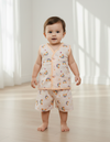 Muslin jabla shirt and shorts set with colorful ice cream print for babies aged 6 months to 1 year.
