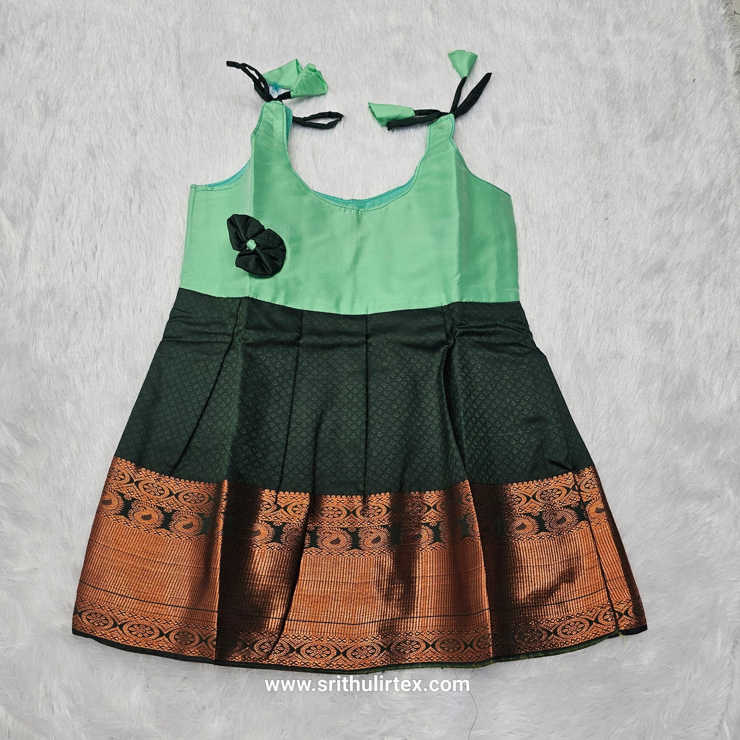 Baby frock with blue semi silk top and grey bridal silk skirt by Sri Thulir Tex