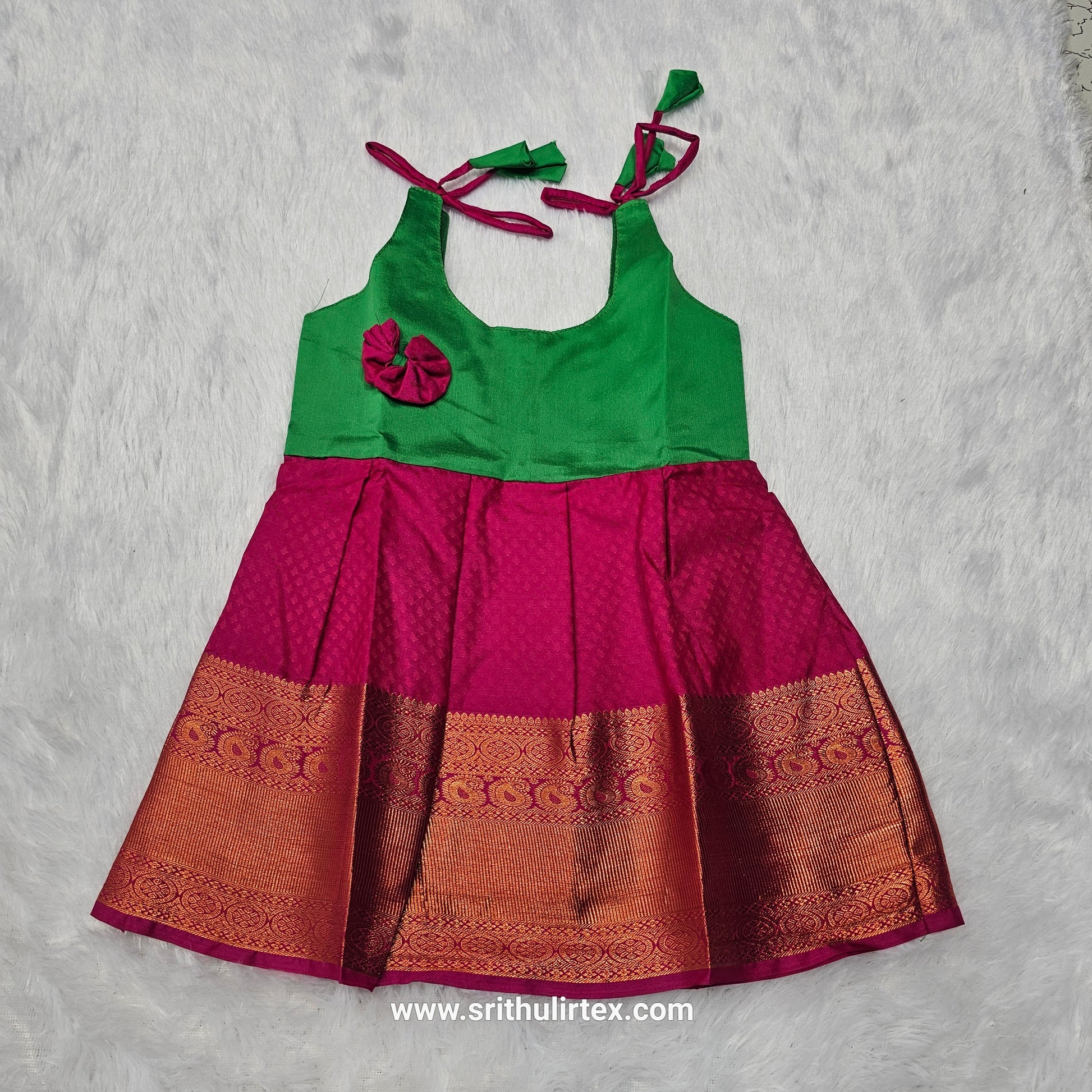 Baby frock with blue semi silk top and grey bridal silk skirt by Sri Thulir Tex