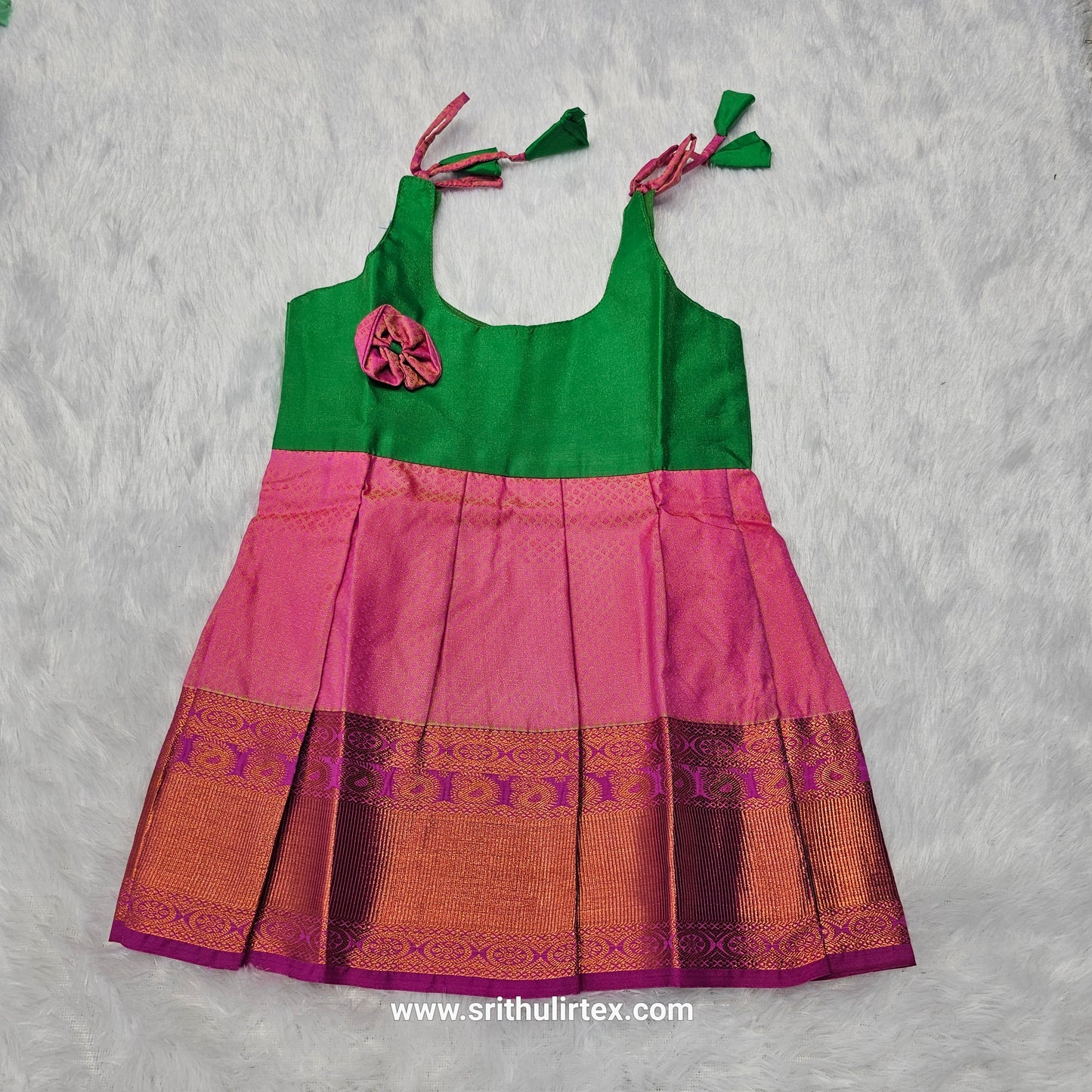 Baby frock with blue semi silk top and grey bridal silk skirt by Sri Thulir Tex