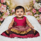 Pink top with green multicolour border silk baby frock by Sri Thulir Tex