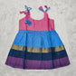 Pink top with teal and multicolour border silk baby frock by Sri Thulir Tex