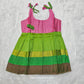 Pink top with teal and multicolour border silk baby frock by Sri Thulir Tex