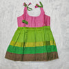 Pink top with teal and multicolour border silk baby frock by Sri Thulir Tex
